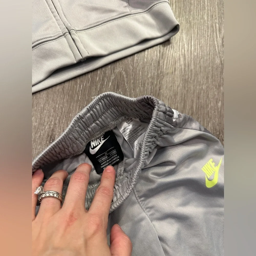 Camo toddler grey and lime Nike 2 piece sweatsuit sweatpants outfit and jacket